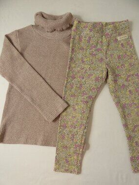 ZARA Lavender Floral Leggings & Sweater Turtleneck Set, Size 4 Years